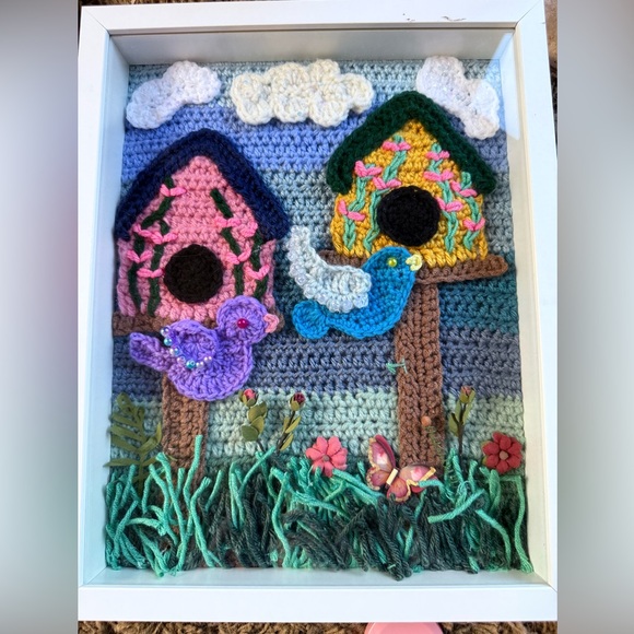 Handcrafted Crochet Birdhouse Wall Art